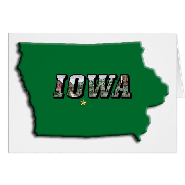 Mapa de estado de Iowa Esquema verde y foto texto (Anverso (Horizontal))