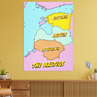 Mapa de estados bálticos ilustrados de arte pop