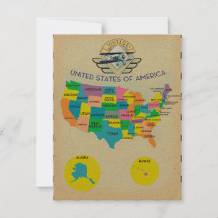 Mapa de Estados Unidos de América al estilo vintag