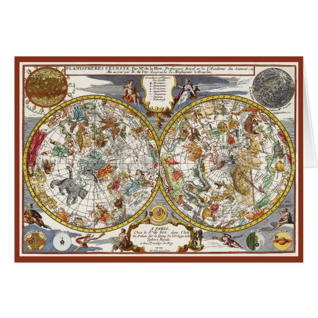 Mapa de estrellas de planisfería de época por Nich (Anverso (Horizontal))