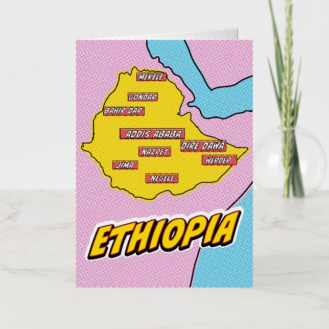 Mapa de Etiopía ilustrado con arte pop (Anverso)