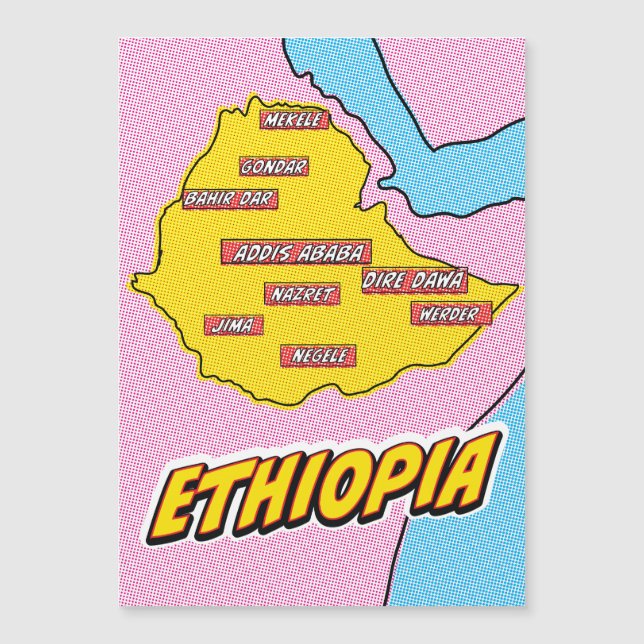 Mapa de Etiopía ilustrado con arte pop (Anverso)