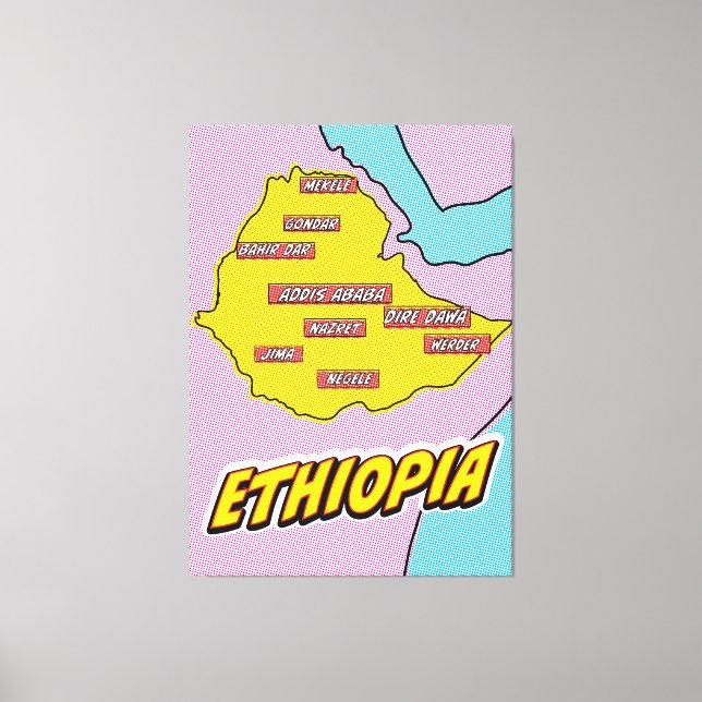 Mapa de Etiopía ilustrado con arte pop (Anverso)