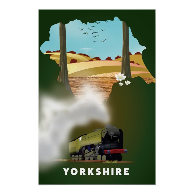 mapa de ferrocarril de Yorkshire impresión de viaj (Anverso)