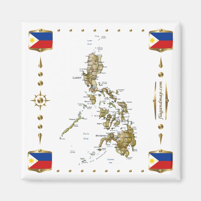 Mapa de Filipinas + imán de banderas (Frente)