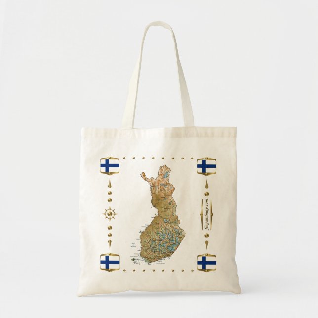 Mapa de Finlandia + Bolso de las banderas (Frente)