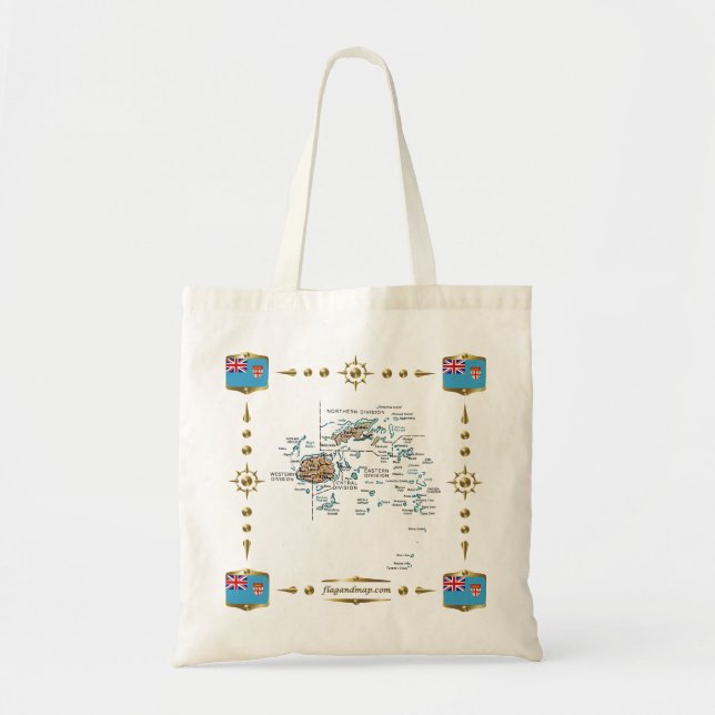 Mapa de Fiyi + Bolsa de banderas (Frente)