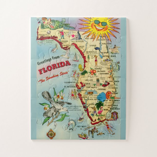 Mapa de Florida 11x14 BIG Piezas Rompecabezas (Vertical)
