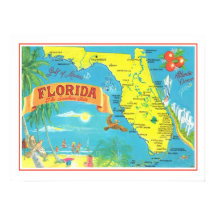 Mapa de Florida en postal 18x24 impresión de póste