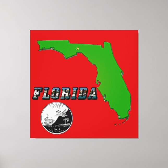 Mapa de Florida, texto, impresión de lienzo en el  (Anverso)