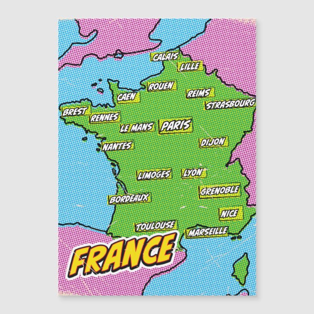 Mapa de Francia ilustrado con arte pop (Anverso)