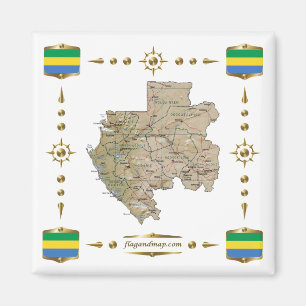 Mapa de Gabón + imán de banderas