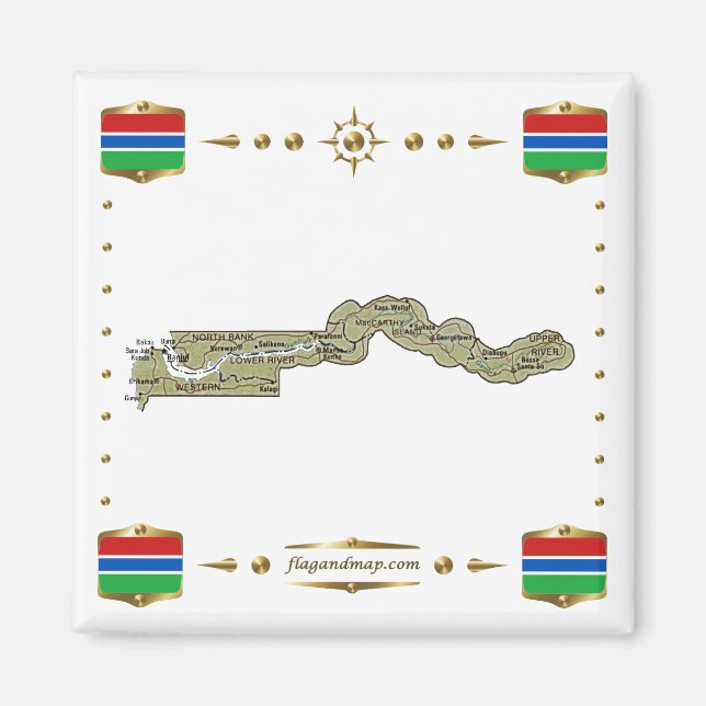 Mapa de Gambia + imán de banderas (Frente)
