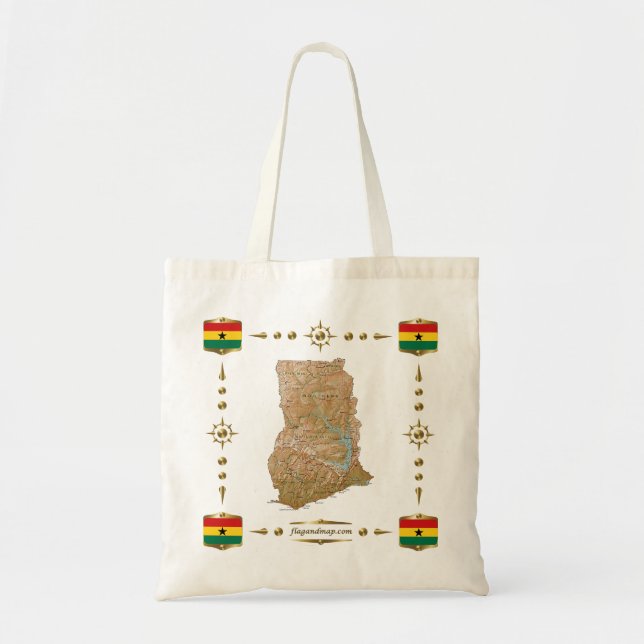 Mapa de Ghana + Bolsa de banderas (Frente)