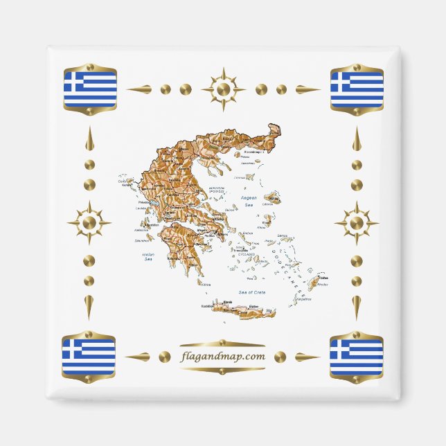 Mapa de Grecia + imán de banderas (Frente)