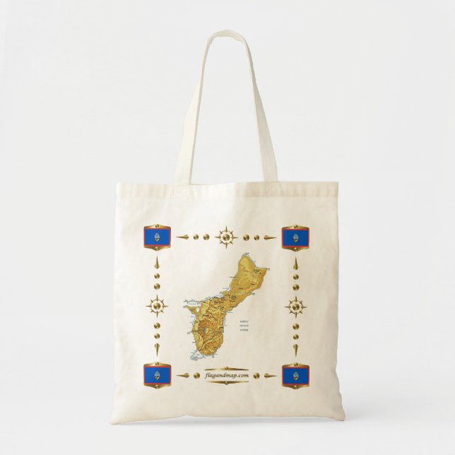 Mapa de Guam + Bolso de las banderas (Frente)