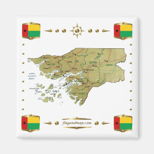 Mapa de Guinea-Bissau + imán de banderas