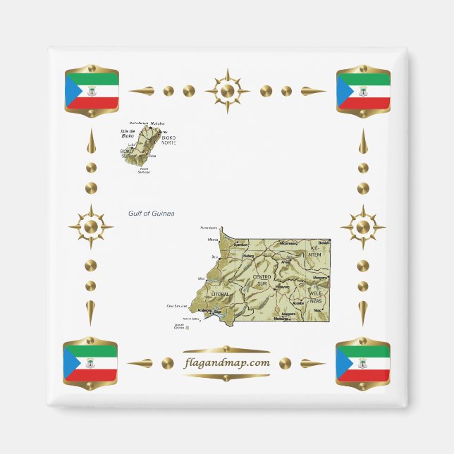 Mapa de Guinea Ecuatorial + Imán de Banderas (Frente)