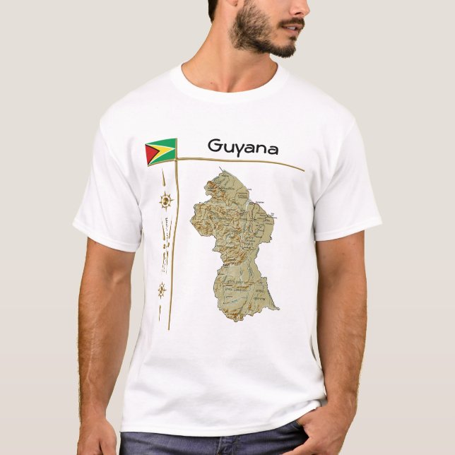 Mapa de Guyana + bandera + camiseta de título (Anverso)