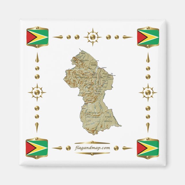 Mapa de Guyana + Imán de Banderas (Frente)