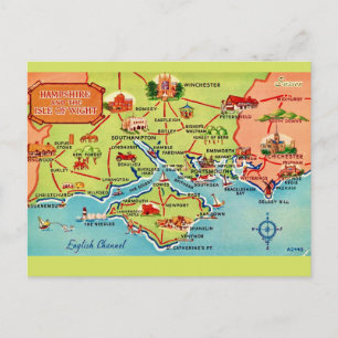 Mapa de Hampshire e Isla de Wight en postal