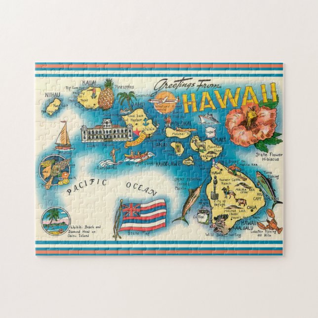 Mapa de Hawái rompecabezas 11x14 (Horizontal)