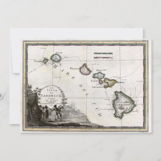 Mapa de Hawaii con viñeta del Capitán Cook (Anverso)