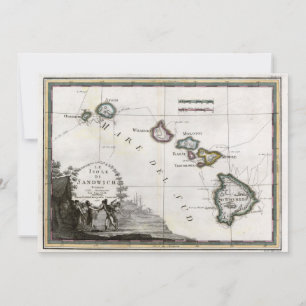 Mapa de Hawaii con viñeta del Capitán Cook