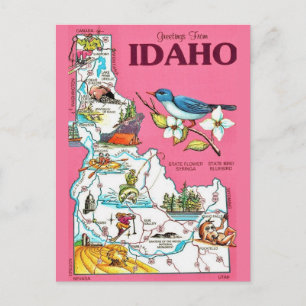 Mapa de Idaho Vintage Rosa Tarjeta Postal