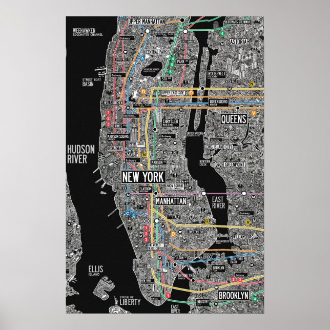 Mapa de impresión del poster del metro de New York (Frente)