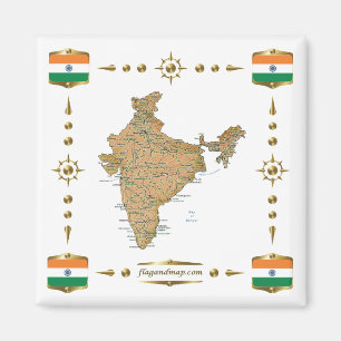 Mapa de India + imán de bandera