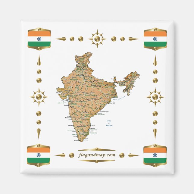Mapa de India + imán de bandera (Frente)