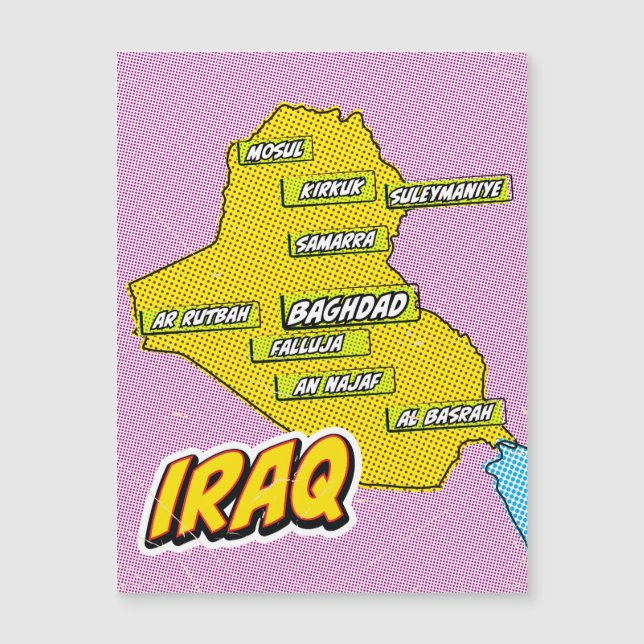 Mapa de Irak ilustrado con arte pop (Anverso)