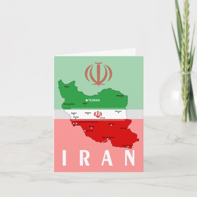 Mapa de Irán con bandera y emblema (Anverso)
