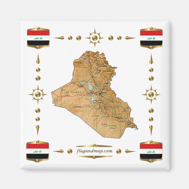 Mapa de Iraq + imán de banderas (Frente)