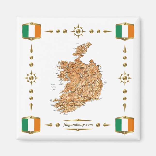 Mapa de Irlanda + imán de banderas (Frente)