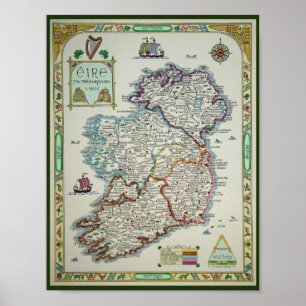 Mapa de Irlanda - Impresión Poster de irlandés Eir