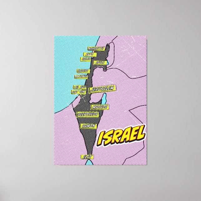 Mapa de Israel ilustrado con arte pop (Anverso)