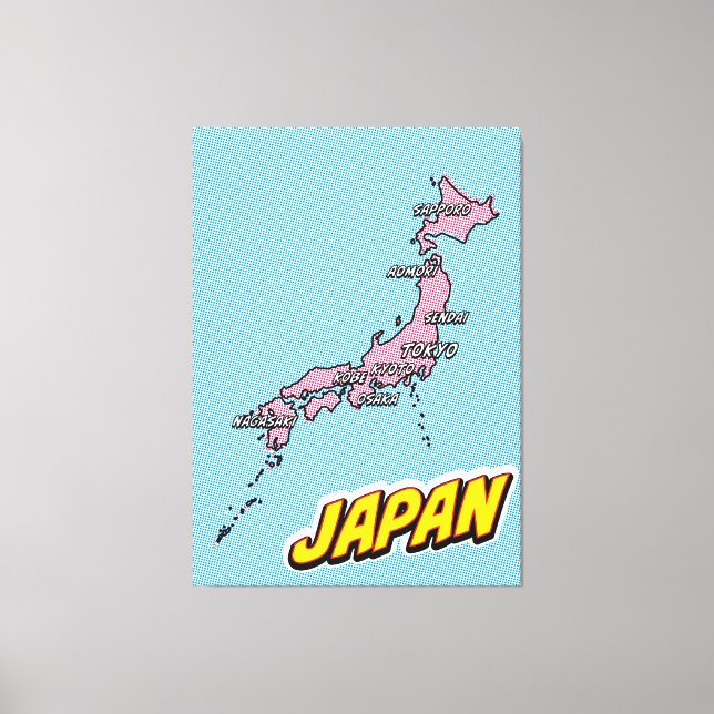 Mapa de Japón ilustrado con arte pop (Anverso)