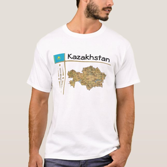 Mapa de Kazajistán + bandera + camiseta de título (Anverso)