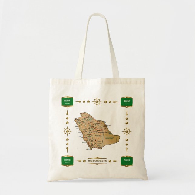 Mapa de la Arabia Saudita + Bolso de las banderas (Frente)