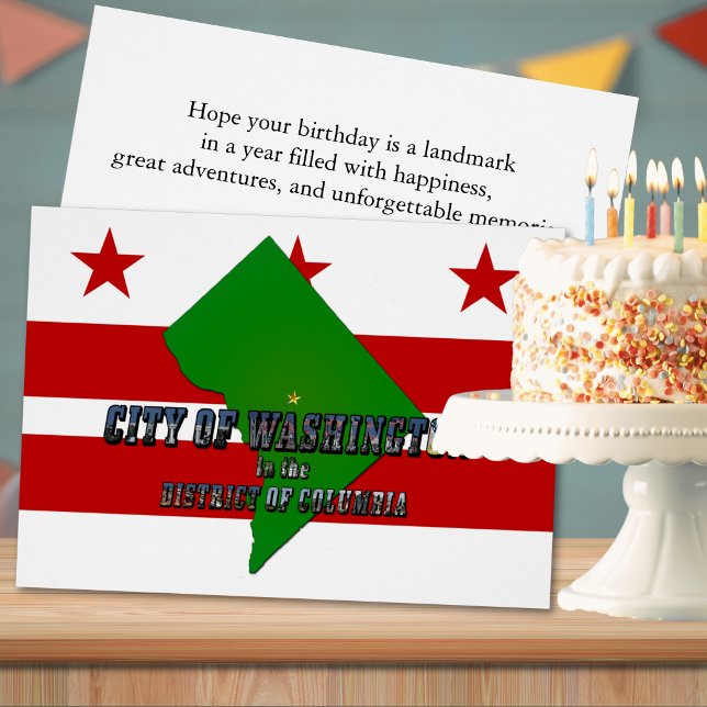 Mapa de la bandera de Washington DC Cumpleaños (Washington DC Flag Map Birthday Cards)