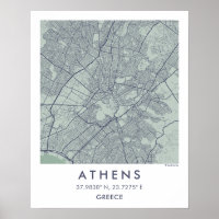 Mapa de la ciudad de Atenas Grecia Arte de pared P