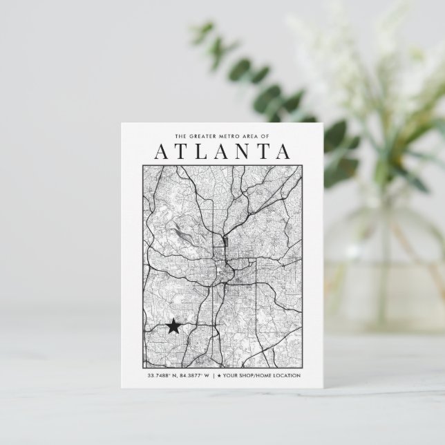 Mapa de la ciudad de Atlanta + postal del marcador (Anverso de pie)
