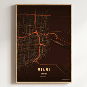 Mapa de la Ciudad de Florida Miami Impresión Arte 