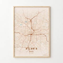 Mapa de la ciudad de Georgia Atlanta Impresión Pós