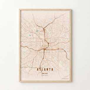 Mapa de la ciudad de Georgia Atlanta Impresión Pós
