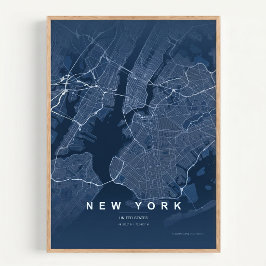 Mapa de la Ciudad de Nueva York Arte de pared azul