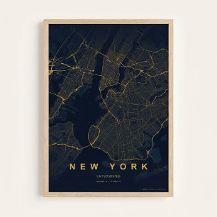 Mapa de la Ciudad de Nueva York Póster de arte cal