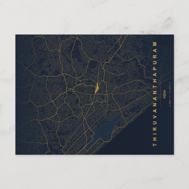Mapa de la ciudad de Thiruvananthapuram Tarjeta po (Anverso)